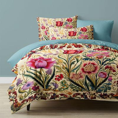 L.T.Home 100% Cotton Sateen Duvet Cover Set Reversible Premium 300 Thread Count Floral Elite Bedding Set Queen King Size