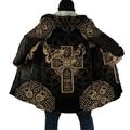 Celtic Cross Coat Mens Graphic Hoodie Totem Vintage Abstract Sports Outdoor Daily Wear Going Fall Winter Long Sleeve Yellow Fleece Air Layer Fabric Jacket Festival Black