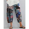 Women's Wide Leg Pants Trousers Cotton And Linen Color Block Abstract Pocket Print Ankle-Length Micro-elastic High Waist Vintage Ethnic Style Casual Daily Wear Dark navy Royal Blue S M Fall Winter