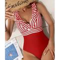 Women's Bodysuit Stripe Printing Stripe Sexy Party Swimming Regular Fit Sleeveless Black Red Blue S M L Summer