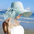 1 pcs Womens 5.5 Inches Big Bowknot Straw Hat Large Floppy Foldable Roll up Beach Cap Sun Hat UPF 50