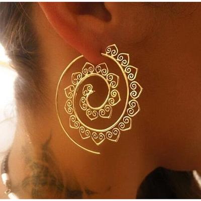 european and american new oval spiral earrings exaggerated swirl gear shape heart shape retro ear jewelry wholesale