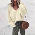 Women's Pullover Sweater Jumper Knitted Solid Color Stylish Basic Casual Long Sleeve Regular Fit Sweater Cardigans V Neck Fall Winter Purple Yellow Gray / Holiday