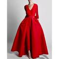 Two Piece Fall Wedding Jumpsuits Evening Gown Elegant Dress Red Green Dress Detachable Floor Length Long Sleeve V Neck Pocket Stretch Fabric with Butterfly 2024