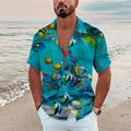 Men's Shirt Camp Collar Shirt Graphic Shirt Aloha Shirt Fish Underwater World Turndown Sea Blue Black Navy Blue Royal Blue Blue 3D Print Outdoor Street Short Sleeve Print Button-Down Clothing Apparel