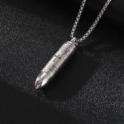 Cremation Ashes Urn Necklace Lord's Prayer Cross Bullet Pendant Stainless Steel Cross Prayer Bible Necklace 24 inches Chain (gold spanish version)