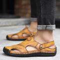 Men's Sandals Leather Sandals Plus Size Handmade Shoes Comfort Shoes Walking Casual Beach Cowhide Breathable Loafer Buckle Dark Brown Black Brown Summer Spring