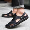 Men's Sandals Leather Sandals Plus Size Handmade Shoes Comfort Shoes Walking Casual Beach Cowhide Breathable Loafer Buckle Dark Brown Black Brown Summer Spring