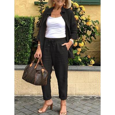 Women's Cotton Linen Sets Two Piece Sets Fashion Casual Comfort Home Daily Vacation Linen Summer Spring Home Outfits