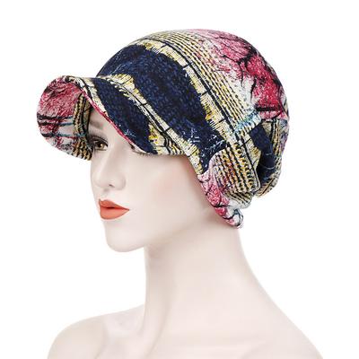 Women's Print Beanies Hat Female Autumn Winter Cotton Baseball Hats Ponytail Vintage Warm Turban Cap Visors Caps