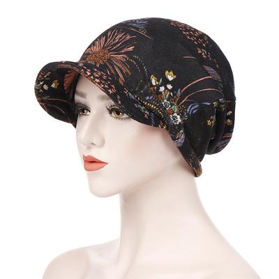 Women's Print Beanies Hat Female Autumn Winter Cotton Baseball Hats Ponytail Vintage Warm Turban Cap Visors Caps