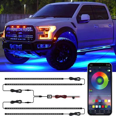 WAZA Car Underglow Lights Exterior Kit 4PCS Underbody LED Strip Lights 8 Color Sound Active Function and Wireless Remote Control with 6FT Extension Wire Cable Tie IP68