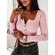 Women's T shirt Tee Henley Shirt Cotton Textured Plain Daily Weekend Black Pink Red Button Long Sleeve Fashion U Neck Slim Spring Fall