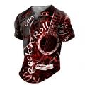 Rock N Roll Guitar Mens Graphic Shirt And 3D Red Summer Cotton Henley Tee Musical Instrument Clothing Apparel Print Daily Sports Short Sleeve Concert