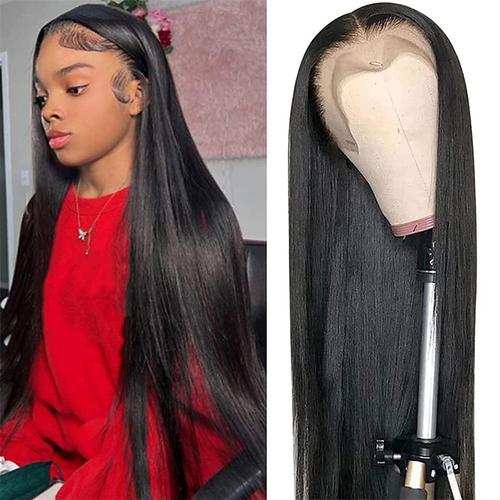 13x4 Straight Lace Front Wigs Human Hair 26 Inch 180% Density HD Transparent Lace Front Wigs Human Hair Pre Plucked Brazilian Virgin Frontal Wigs Human Hair Black Lace Front Wigs for Women