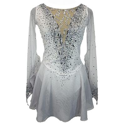 Figure Skating Dress Women's Girls' Ice Skating Dress White Patchwork Thumbhole Mesh Spandex Stretchy Training Practice Professional Skating Wear Crystal / Rhinestone Long Sleeve Figure Skating