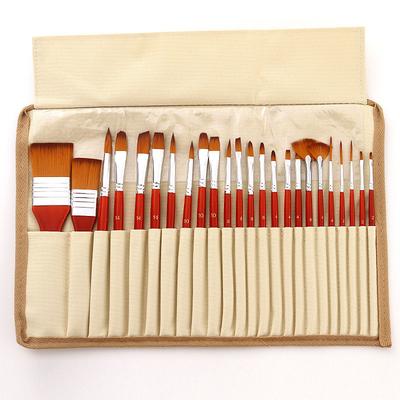 Art 24 Pieces Paint Brush Set Enhanced Synthetic Brush Set with Cloth Roll and Palette Knife for Acrylic, Oil, Water