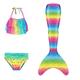 Kids Girls' Swimwear Bikini 3-10 Years 3pcs Three Piece Swimsuit Mermaid Tail The Little Mermaid Swimwear Gradient Sleeveless Blue Rainbow Red Beach Active Cosplay Costumes Bathing Suits Summer