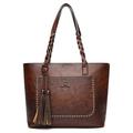 Women's Tote Shoulder Bag Tote PU Leather Office Daily Going out Tassel Large Capacity Solid Color Black Red Light Brown