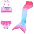 Kids Girls' Swimwear Bikini 3-10 Years 3pcs Three Piece Swimsuit Mermaid Tail The Little Mermaid Swimwear Gradient Sleeveless Blue Rainbow Red Beach Active Cosplay Costumes Bathing Suits Summer