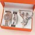 5pcs/set Rhinestone Leopard Fancy Women Watches Jewelry Sophisticated And Stylish Women Watch Unique Ladies Watches