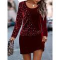 Women's Velvet Dress Sequin Dress Party Dress Velvet Sequins Patchwork Crew Neck Long Sleeve Mini Dress Vacation Wine Spring Winter