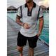 Men's Casual Color Contrast Polo Zipper Lapel Shirt Short-sleeved Suit