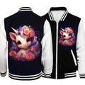 Girls' 3D Floral Unicorn Jacket Pink Long Sleeve Spring Fall Winter Active Cute Streetwear Polyester Kids 3-12 Years V Neck Zip Street Daily Regular Fit