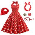 Women's A-Line Rockabilly Dress Polka Dots Halter Swing Dress Flare Dress with Accessories Set 1950s 60s Retro Vintage with Headband Scarf Earrings Cat Eye Glasses 5PCS For Vintage Swing Party Dress