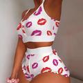 Women's Pajamas Sets Nighty Pjs 2 Pieces Fruit Lip Hot Soft Sweet Valentine's Day Gyms Polyester Crew Neck Crop Top Shorts Spring Summer Pink White / Sexy