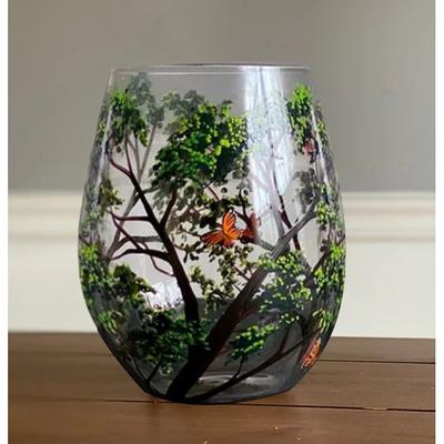 Four Seasons Tree Wine Glasses - Hand Painted Art, Spring Summer Autumn Winter Painted Wine Glasses, Seasonal Tree Art Design Colored Glasses