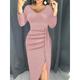 Women's Black Dress Party Dress Cocktail Dress Midi Dress Black White Pink Long Sleeve Pure Color Ruched Spring Fall Winter V Neck Fashion Winter Dress Wedding Guest Evening Party Slim 2023 S M L XL