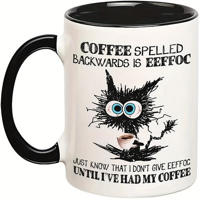 1pc Coffee Spelled Backwards Is Eeffoc White Mug Round Coffee Mugs For Men And Women Hot Iced Tea Mug Ceramic Sarcastic Insulated Travel Or Camping Cup Custom Gifts Birthday Gift Christmas Gift