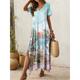 Women's Casual Dress Summer Dress Graphic Split Print V Neck Long Dress Maxi Dress Streetwear Maxi Street Holiday Short Sleeve Loose Fit Blue Sky Blue Purple Summer S M L XL XXL