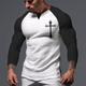 Graphic Color Block Cross Daily Classic Casual Men's 3D Print T shirt Tee Waffle Shirt Raglan T Shirt Sports Outdoor Holiday Going out T shirt Black White Light Grey Long Sleeve V Neck Shirt Spring