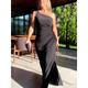 Women's Black Dress Prom Dress Party Dress Sheath Dress Long Dress Maxi Dress Sleeveless Drawstring Spring Fall One Shoulder Fashion Evening Party Vacation Black Cocktail Dress