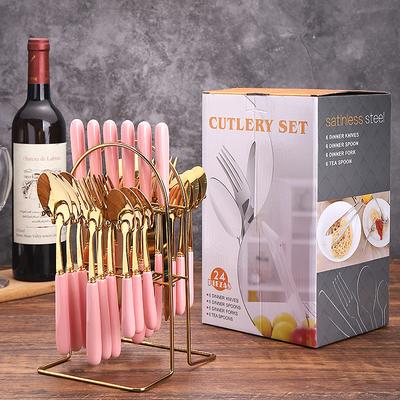 Cutlery Set, Western Steak Flatware with 24 Knives, Forks Spoons, Stylish Versatile Cultured High-end Tableware For Coffee Dessert Cake Ice Cream Bread, Kitchen Tableware, Gift Box, Table Decoration