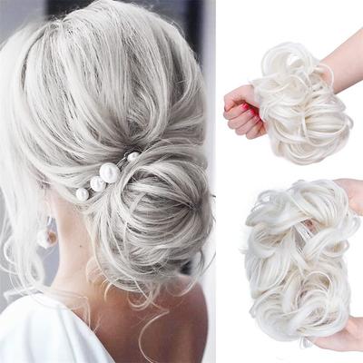 Messy Buns Hairpiece Hair Scrunchies Full Thick Updo Hair Piece With Elastic Rubber Band Hair Bun Extension Curly Wavy Synthetic Donut Hair Chignons For Women Girls