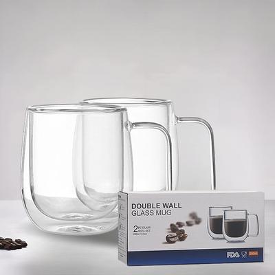 Double Walled Glass Coffee Mugs with Handle,Insulated Layer Coffee Cups,Clear Borosilicate Glass Mugs,Perfect for Cappuccino,Tea,Latte,Espresso,Hot Beverage,Wine,Microwave Safe