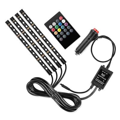 4PCs E6 Car RGB USB LED Strip Lights Interior Styling Decorative Atmosphere Lamps Strip LED With Remote Voice Controlled Rhythm Lamp