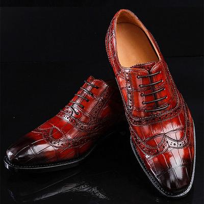 Men's Faux Leather Oxford Shoes - Crocodile Pattern with Brogue Detailing, Perfect for Formal Events and Business Wear