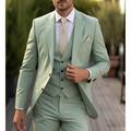 Burgundy Dark Navy Sage Men's Wedding Prom Suits Solid Colored 3 Piece Daily Lightweight Casual Tailored Fit Single Breasted Two-buttons 2024