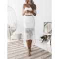 Women's Two Piece Dress Set White Dress Lace Dress Outdoor Valentine's Day Elegant Sexy Lace Patchwork Long Dress Maxi Dress Strapless Short Sleeve Plain Slim White Burgundy Navy Blue Summer S M L XL