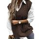 Women's Sweater Vest V Neck Ribbed Cable Knit Acrylic Patchwork Fall Winter Regular Outdoor Daily Going out Stylish Casual Soft Sleeveless Solid Color Black Wine Navy Blue S M L