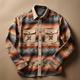 Plaid Geometric Pattern Tribal Vintage Casual Men's Shirt Shirt Jacket Shacket Outdoor Street Casual Daily Fall Winter Turndown Long Sleeve Blue Brown S M L Shirt