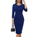 Women's Black Dress Party Dress Bodycon Cotton Ruched Crew Neck 3/4 Length Sleeve Midi Dress Office Vacation Black Dark Blue Spring Winter