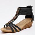 Women's Sandals Lace Up Sandals Strappy Sandals Boho Bohemia Beach Wedge Sandals Office Work Daily Button Platform Open Toe Elegant Bohemia Fashion PU Elastic Band Black Gold Brown