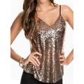 Women's Tank Top Camisole Plain Sparkly Party Casual Sequins Silver Sleeveless Party Metallic V Neck Summer