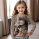 Girls' 3D Cat Ruffle Tee Long Sleeve 3D Print Spring Fall Active Fashion Cute Polyester Kids 3-12 Years Crew Neck Outdoor Casual Daily Regular Fit