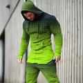 Men's Tracksuit Hoodies Set Yellow Light Green Pink Purple Green Hooded Graphic Geometric 2 Piece Print Sports Outdoor Casual Sports 3D Print Streetwear Sportswear Basic Spring Fall Clothing Apparel